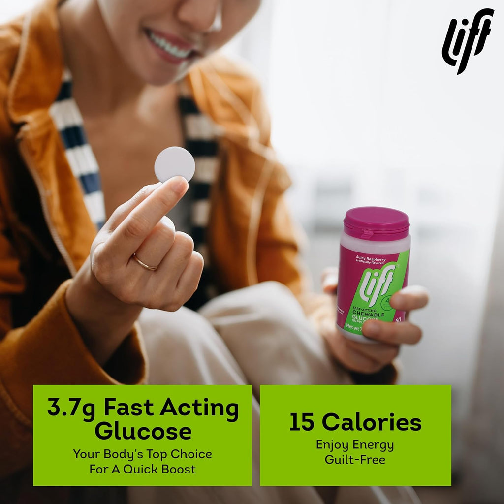 Lift Glucose | Fast-Acting Glucose Chewable Energy Tablets | Raspberry | 50 ct Jar (Pack of 6)