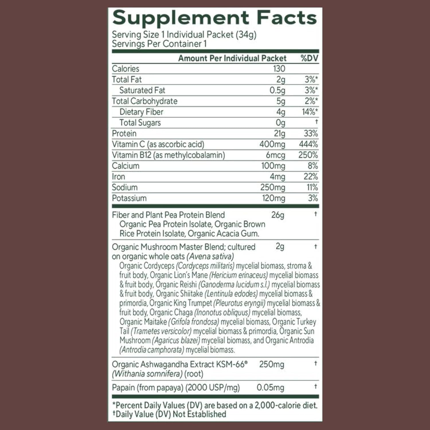 OM MUSHROOM SUPERFOOD Master Blend Mushrooms & Adaptogens, Creamy Chocolate Plant Protein, Single Serve, 10 Count, 10 Mushroom Complex, Lion's Mane, Ashwagandha, Stress Relief, GLP-1 Support