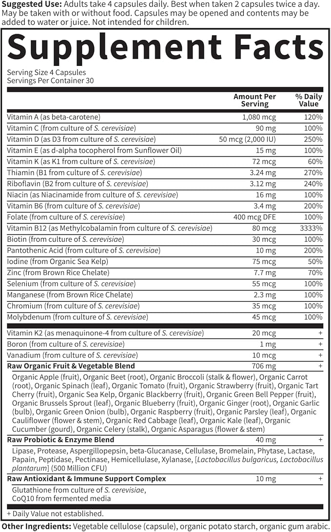 Garden of Life Vitamin Code Multivitamin for Women 50 & Over, B Vitamins, A, C, D3, E & K, CoQ10, Probiotics & Enzymes, for Women 50 Plus, 120 Capsules