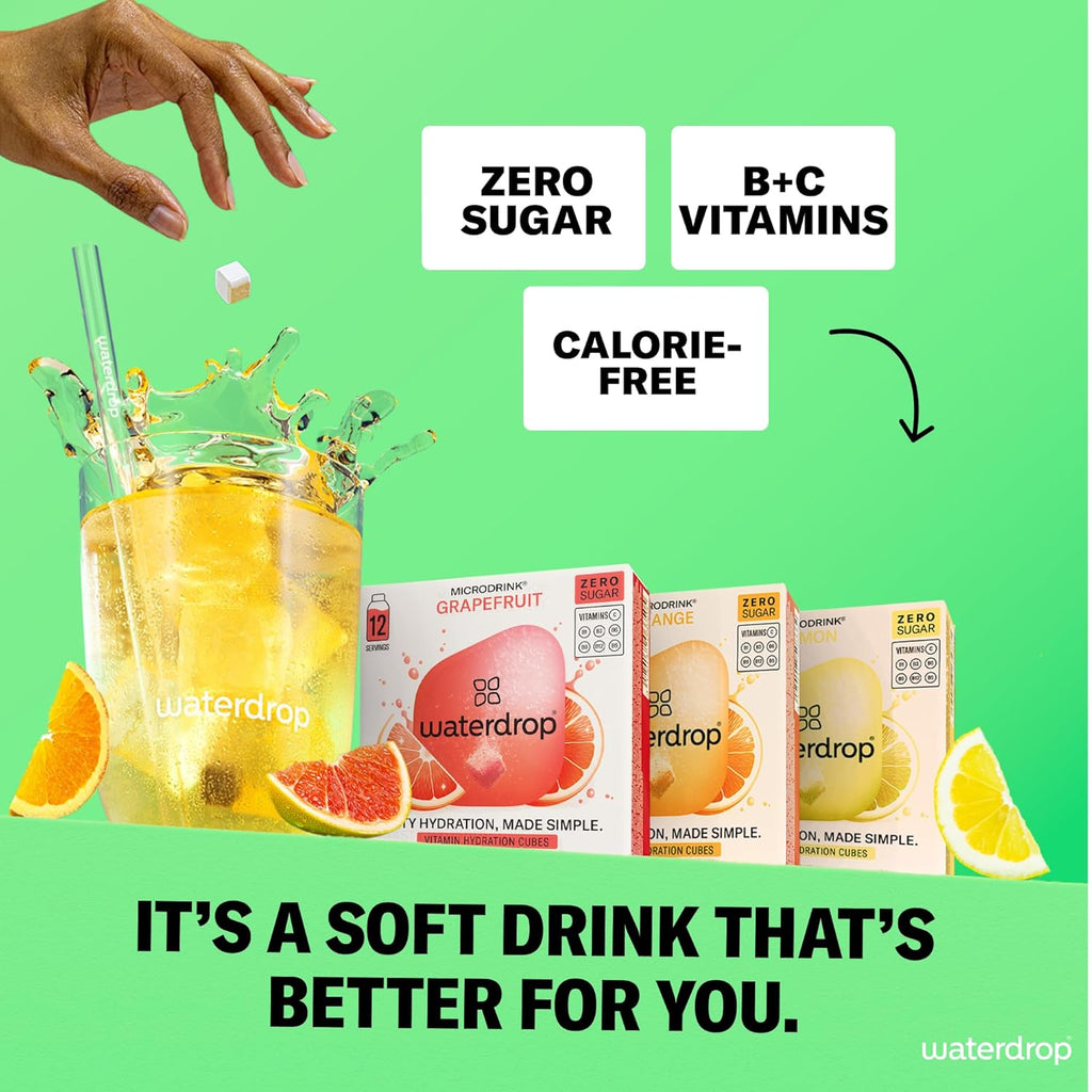Waterdrop Hydration Cubes with Vitamin C, B3, B5 & Electrolytes, Orange, Lemon & Grapefruit Flavor Variety Pack, Flavored Water Enhancer Cubes for Still & Sparkling Water, Sugar Free, Vegan, 36 Count
