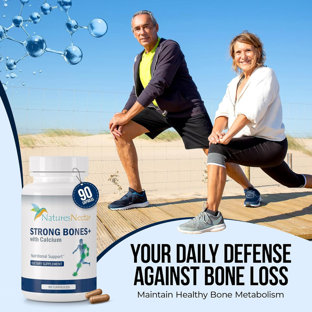 Nature's Nectar Bone & Joint Supplements for Men & Women – Supports Bone Health, Strength & Growth with Calcium, Vitamin D, Magnesium & Strontium – Bone Builder Formula for Maximum Absorption –90 Caps