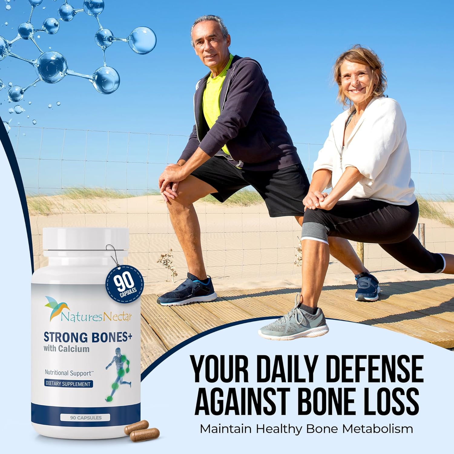 Nature's Nectar Bone & Joint Supplements for Men & Women – Supports Bone Health, Strength & Growth with Calcium, Vitamin D, Magnesium & Strontium – Bone Builder Formula for Maximum Absorption –90 Caps