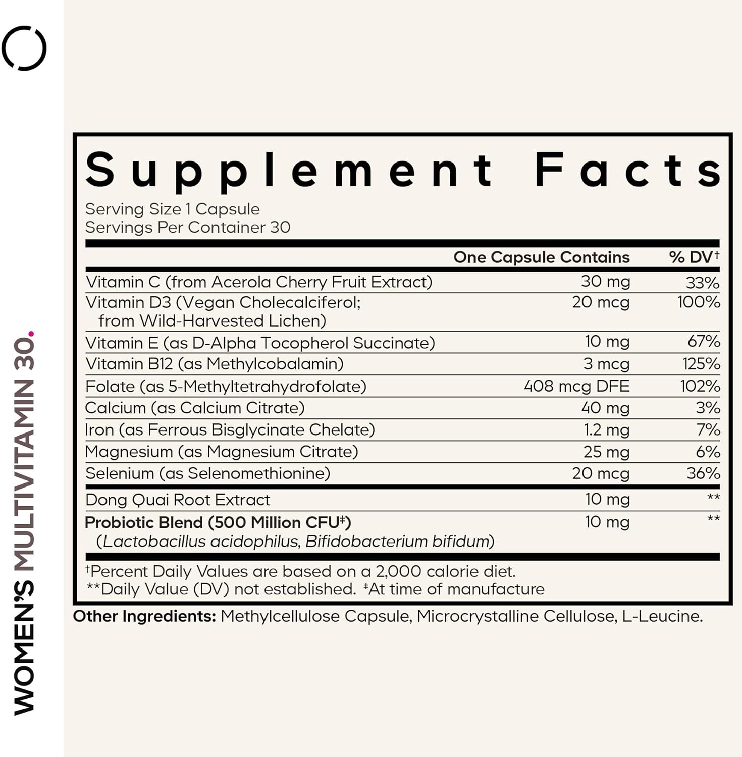 Codeage Women’s Multivitamin - Vitamins A, C, D3, E, B6, B12, Folate, Calcium, Magnesium, Iron, Dong Quai, Probiotics - 1 Capsule Per Serving - Daily Vitamin Pills for Women - Non-GMO - 30 Capsules