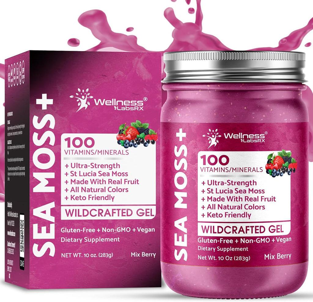 Irish Sea Moss Gel Raw - Wildcrafted Superfood Seamoss Gel - Mix Berry Flavor, Vitamin and Mineral-Rich from Pristine Caribbean Waters, Immune and Digestive Health Support - 10 oz.