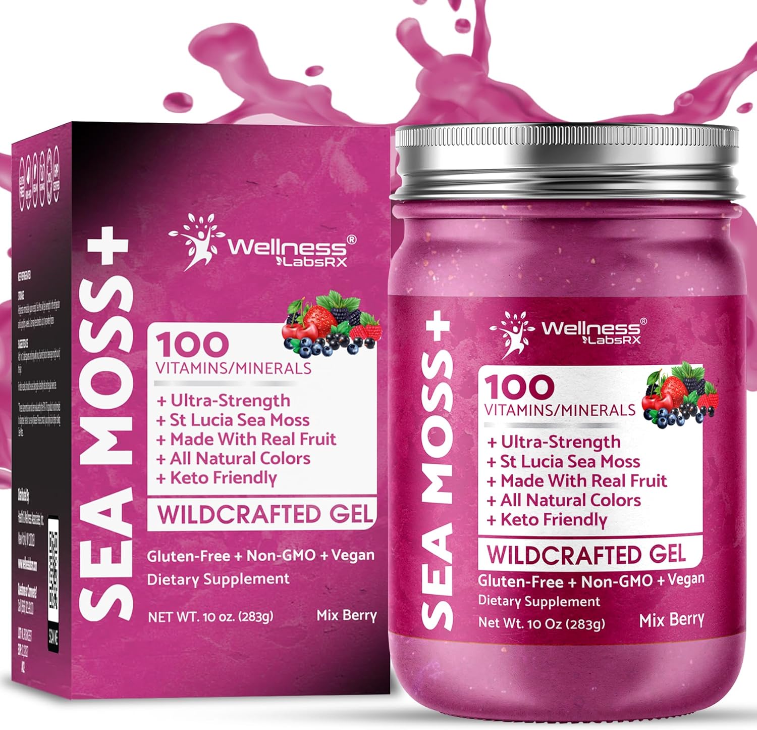 Irish Sea Moss Gel Raw - Wildcrafted Superfood Seamoss Gel - Mix Berry Flavor, Vitamin and Mineral-Rich from Pristine Caribbean Waters, Immune and Digestive Health Support - 10 oz.