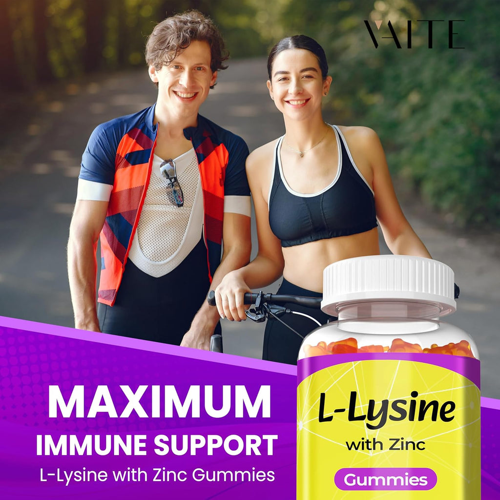 L Lysine Gummies 1000mg with Zinc - Supports Skin, Lip, Vegan, Gluten Free, 60 Chewable L-Lysine for Adults, Vitamins Tissue Health & Immune System, Amino Acid & Complex Supplements, Non-GMO(2Pack)