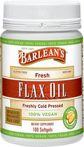 Barlean's Vegan Flaxseed Oil Supplements, Cold-Pressed Flax Seed Supplement Softgels with 1650 mg ALA Fatty Acids, 100 Count