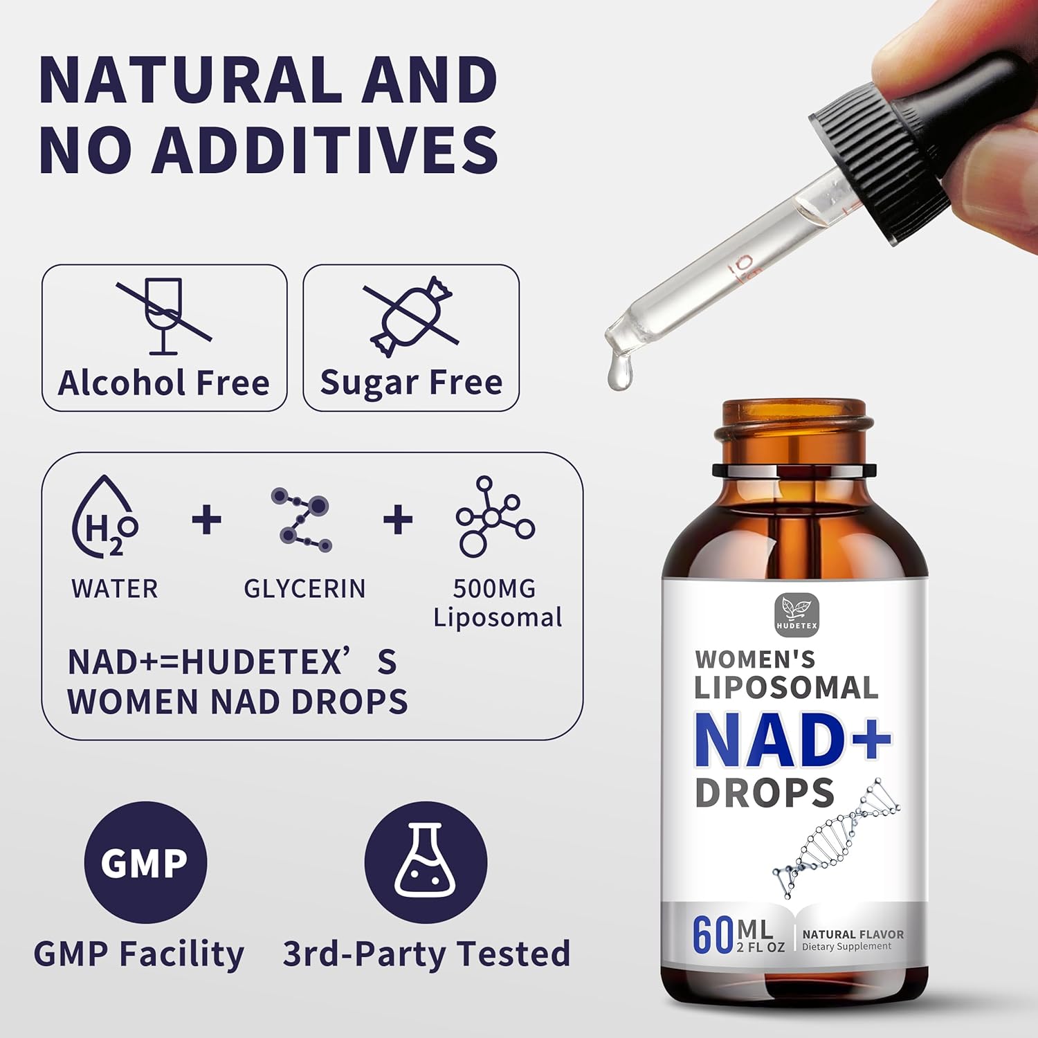 Women's NAD Liquid Supplement, Pure 500mg Liposomal NAD - Cell Regeneration，Energy & Metabolism Support, Vegan,Sugar Free，Additives Free