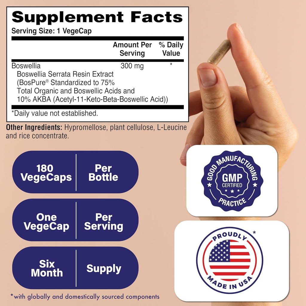 Health Thru Nutrition Boswellia 300mg 180 Capsules as Bospure AKBAMAX | High Potency 75% Boswellic Acids 10% AKBA | Healthy Inflammatory Support | Vegan Certified | Non-GMO Gluten Free Soy Free