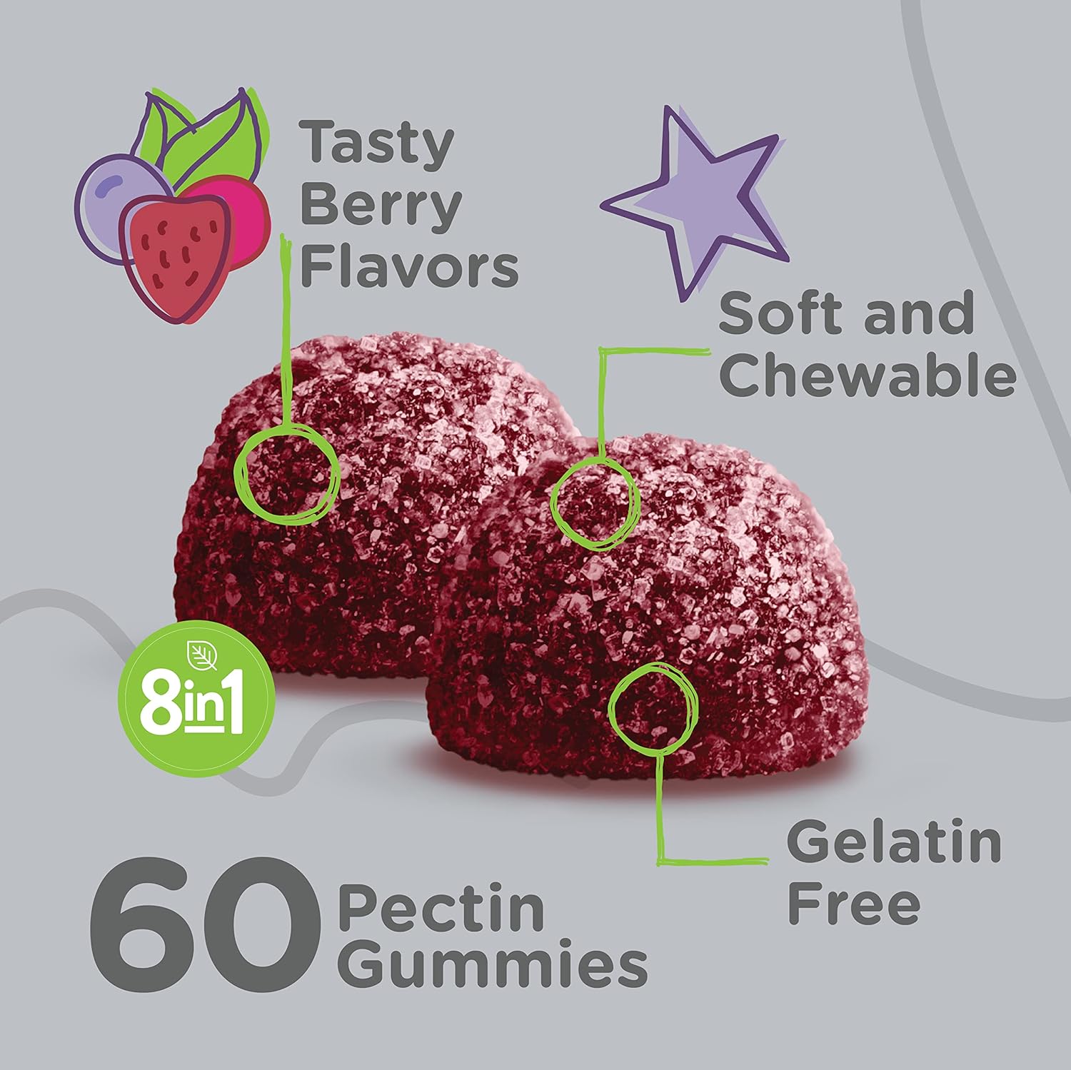 Viteey Kids Multivitamin Gummies with Probiotics - 8-1 Kids Vitamins for Immune Health Support with Vitamin C, D3, B12, B6, Zinc, Elderberry, Selenium - Vegetarian - Chewable Tasty Berry Flavored