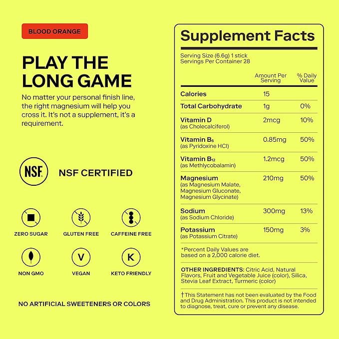 MAGNA Electrolytes Powder Drink Mix for Hydration, Energy & Focus Support with Magnesium L Threonate, Sodium, Potassium, Vitamin D, B6 & B12, Sugar Free, Blood Orange Flavor, 7 Servings