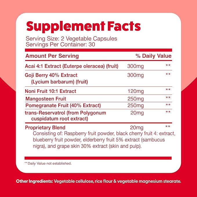 Feel Great Vitamins Superfruit Reds – Antioxidant Superfood with Polyphenols for Anti-Aging & Immune Support – Acai, Mangosteen, Pomegranate, Blueberry & Much More – 60 Capsules