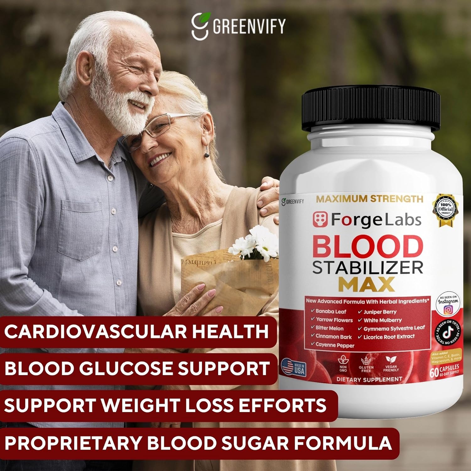 ForgeLabs Blood Stabilizer Max, Maximum Strength Dietary Supplement, 60 Veggie Capsules, with Banaba Leaf, Juniper Berry, White Mulberry. (3)