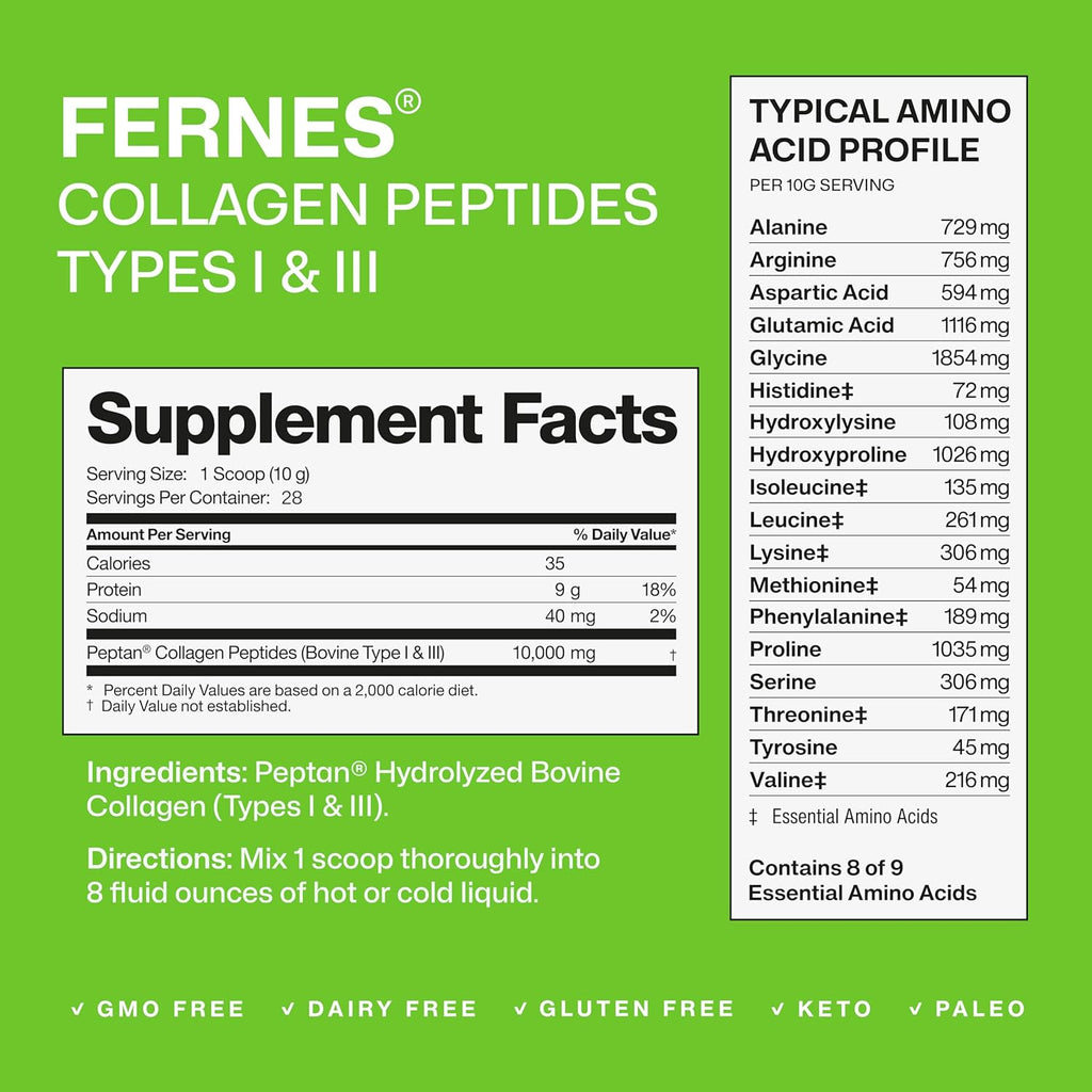 Hydrolyzed Collagen Peptides Supplement for Women & Men - Joint, Hair, Skin & Nails Support - Grass Fed Type I & III - Keto, Paleo - 28 Servings, 9.88 oz, Unflavored Powder