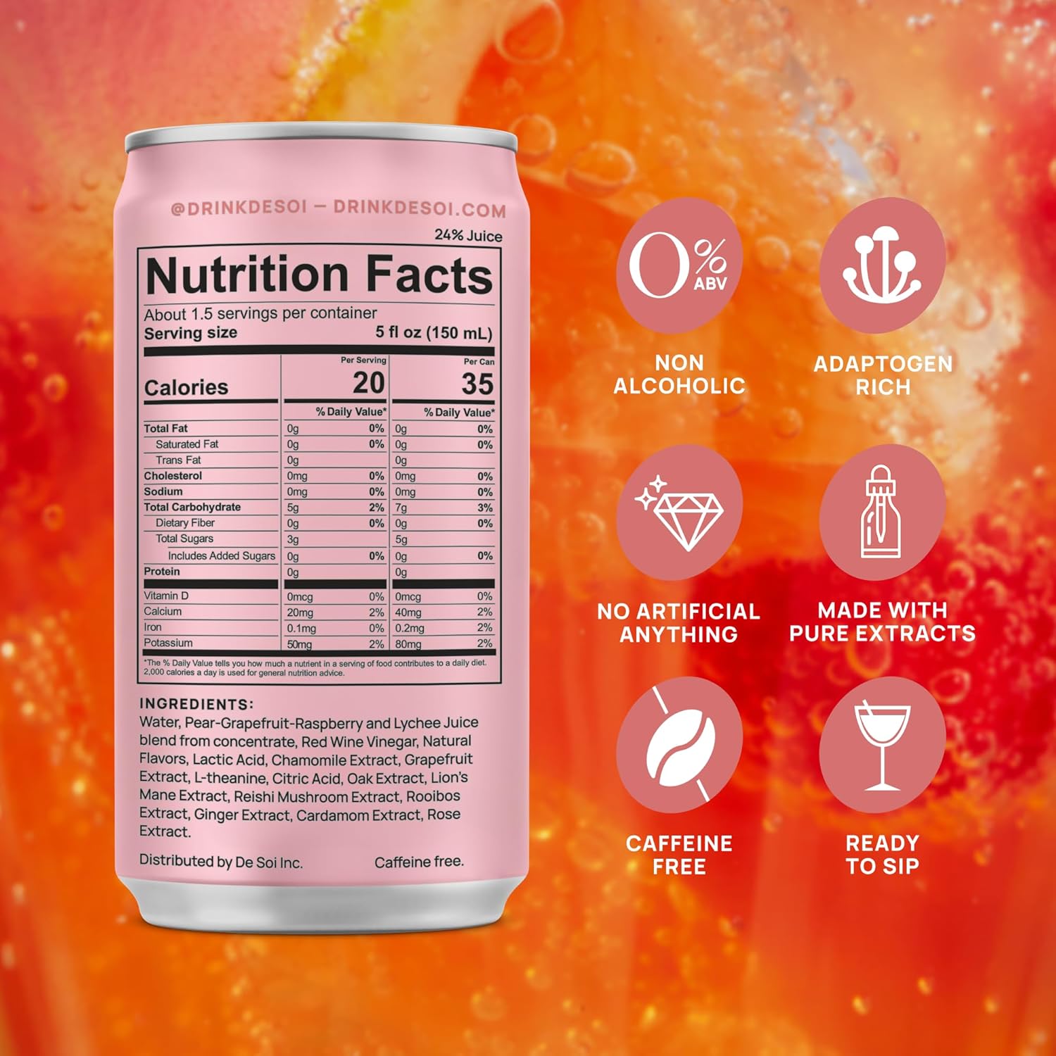 De Soi Variety Pack Mocktails NA Drinks 8 fl oz (12-pack) - Adaptogen Drink, Sparkling Drink with Calming Botanicals, Mocktail Drinks, Gluten Free, No Artificial Flavors