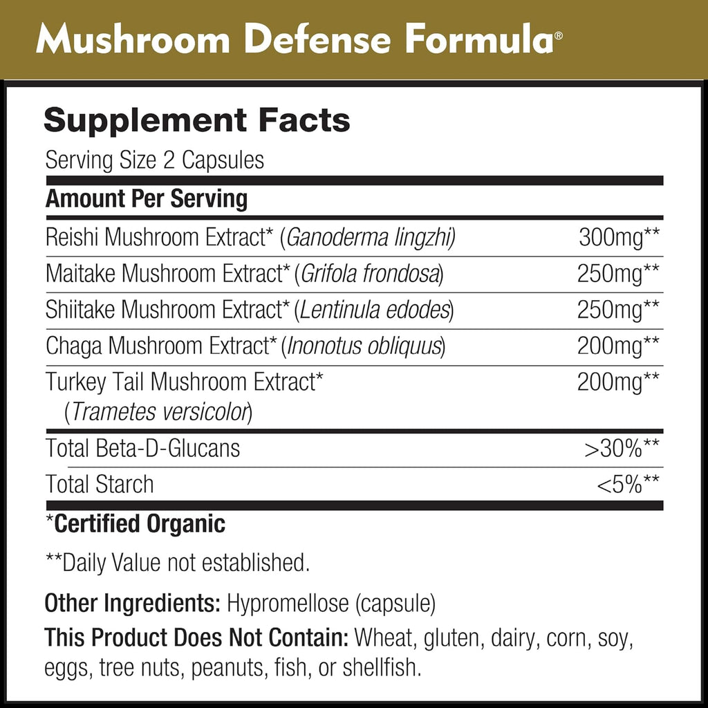 DailyNutra Mushroom Defense Formula - Immune Support Supplement | Organic Mushrooms, Hot Water Extracted - Reishi, Chaga, Maitake, Shiitake & Turkey Tail (60 Capsules)