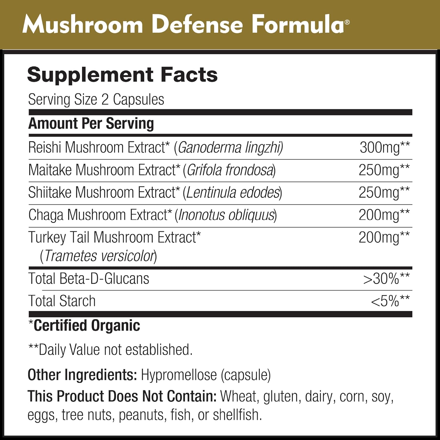 DailyNutra Mushroom Defense Formula - Immune Support Supplement | Organic Mushrooms, Hot Water Extracted - Reishi, Chaga, Maitake, Shiitake & Turkey Tail (60 Capsules)