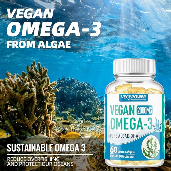 Vegan Omega 3 DHA Supplement - Algae Oil, Plant Based DHA 800mg, Carrageenan Free, Replacement for Fish Oil, Supports Heart, Brain, Joint Health - 60 Softgels