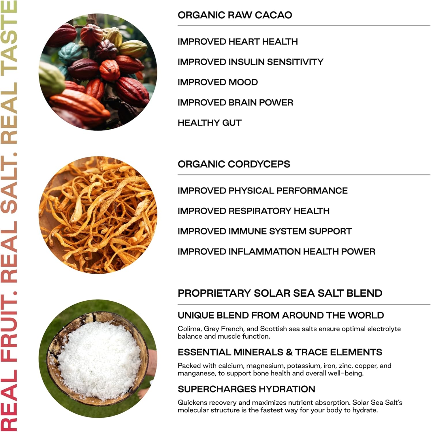 Purest Electrolyte Chocolate Cordyceps Powder Packets – Whole Food Hydration - Fermented Cacao and Solar Sea Salts for Ultimate Electrolyte Balance