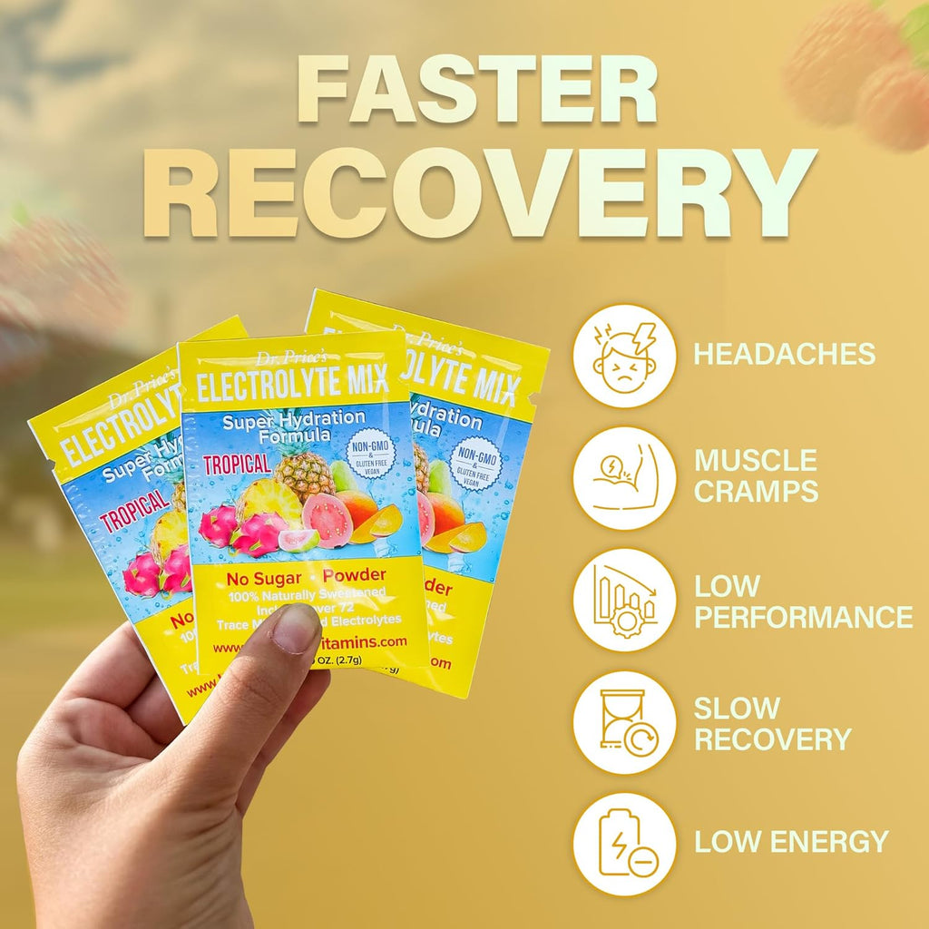 Dr. Price’s Electrolyte Mix | Sugar-Free Hydration Powder with 72+ Trace Minerals | No Sugar, Fast-Dissolving Electrolytes Powder Packets | Tropical (30 Packs)