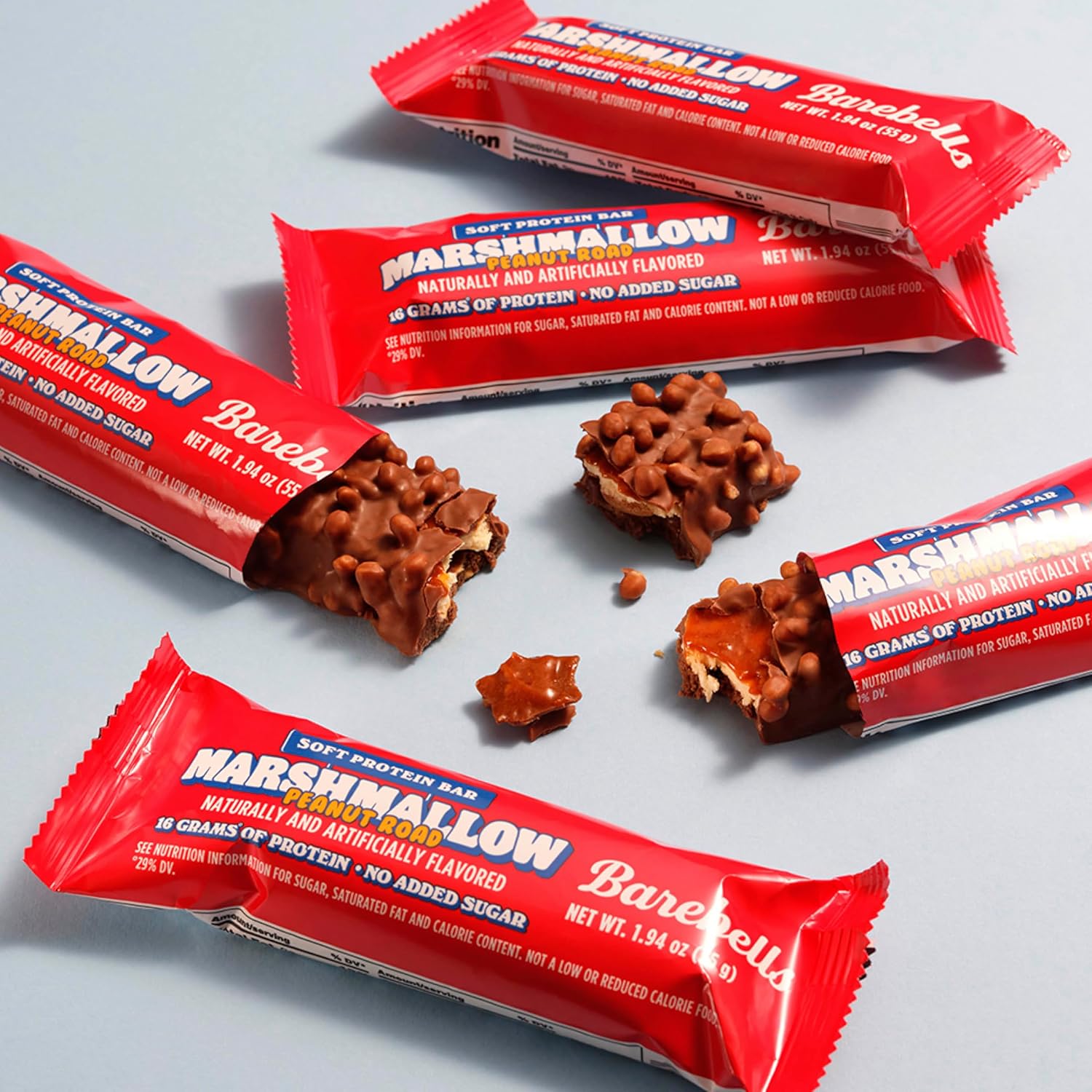 Barebells Soft Protein Bars Marshmallow Peanut Road - 12 Count, 1.9oz Bars - Nutritional Snacks with 16g of High Protein - Fluffy Chocolate Treat with 2g of Total Sugars - Breakfast Bars