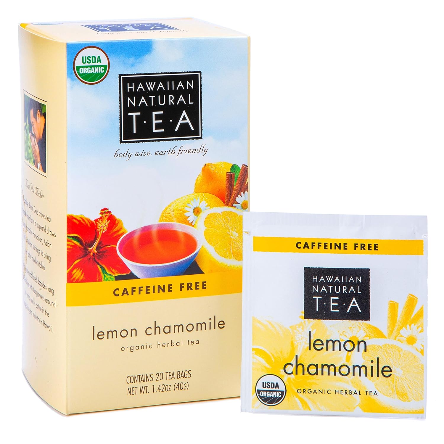 Organic Lemon Chamomile Tea - Caffeine Free Herbal Tea - Supports a Good Night’s Sleep, Calming, Relaxing for Bedtime, 20 Bags