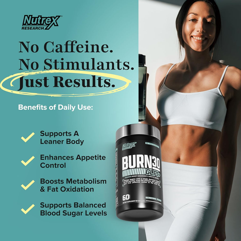 BURN30 GLP-1 Supplement - Super Berberine Weight Management Support GLP1 Naturally | Advanced Appetite Control & Metabolism Support with Clinically Studied Ingredients  | Stimulant Free