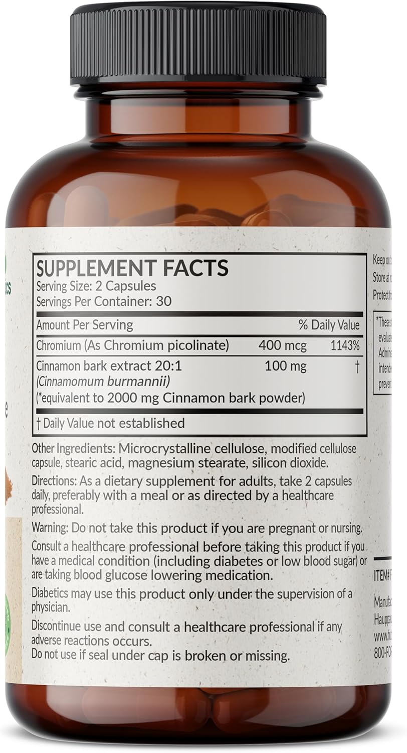 Futurebiotics Cinnamon Plus Chromium Picolinate Supplement, High Potency Chromium, Non-GMO, 60 Vegetarian Capsules