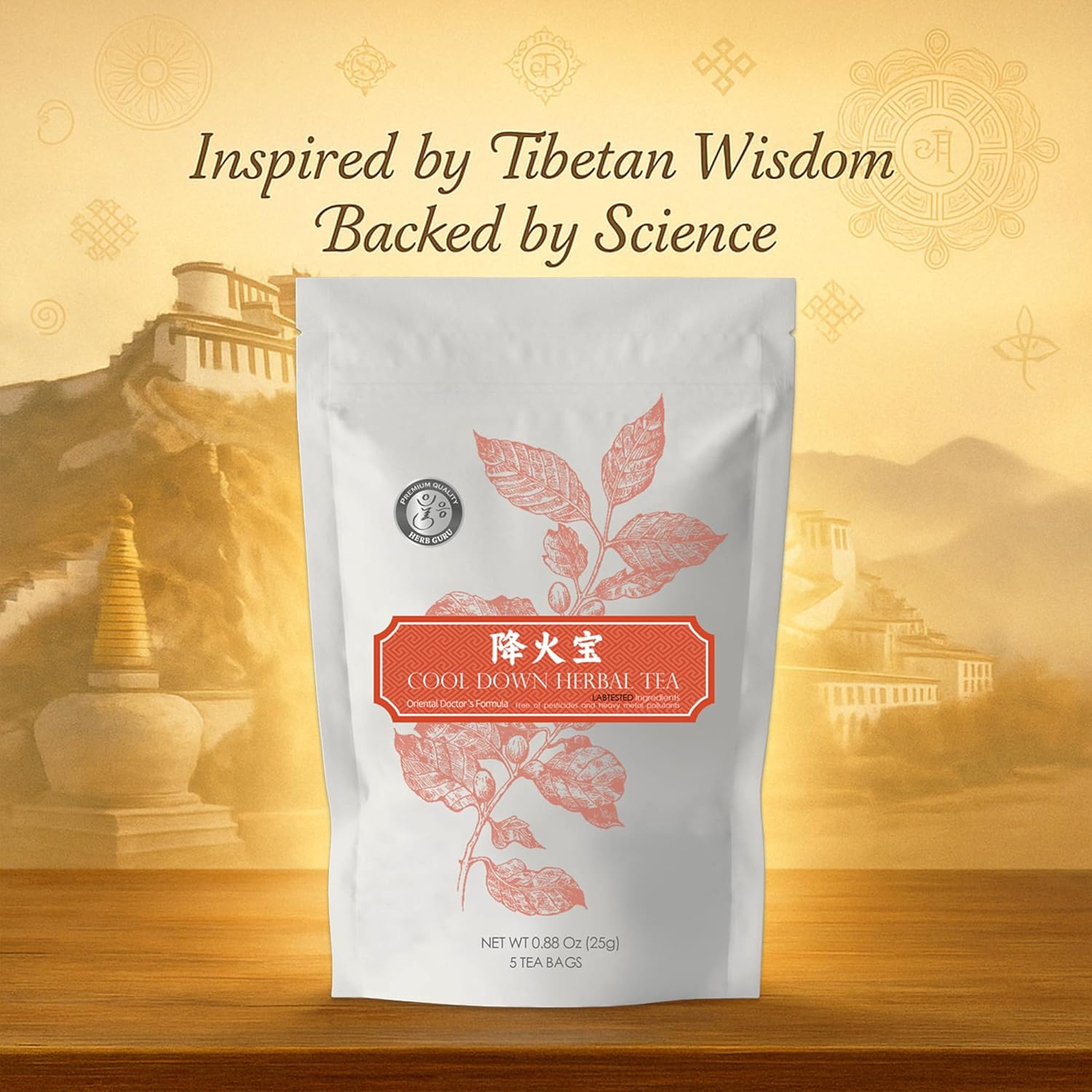 Herb Guru Cool Down Herbal Tea Bags – Herbal Heat Relief, Supports Inflammatory Response & Mood Balance with Isatis, Chrysanthemum, Honeysuckle & Licorice Root – Caffeine Free Tea, 0.88 Ounces