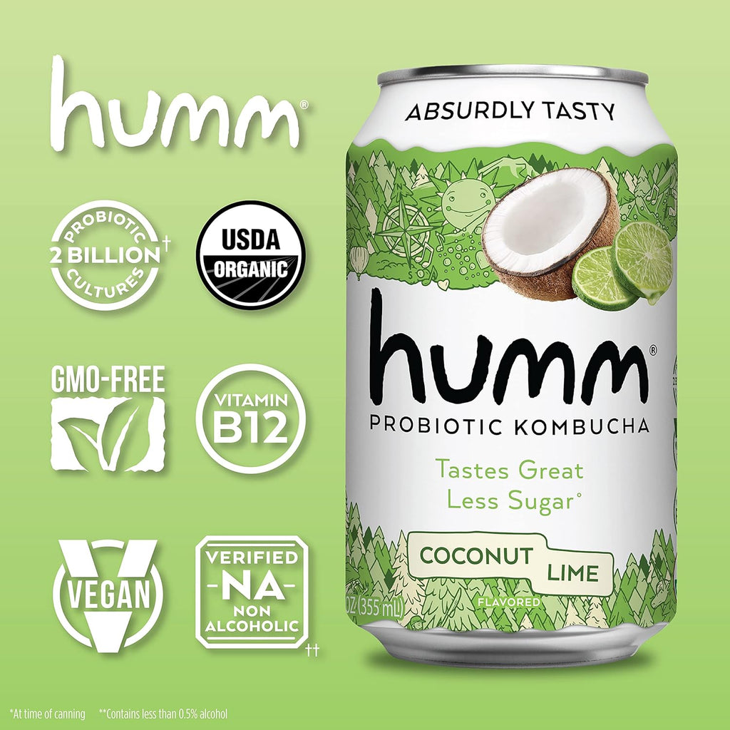 Humm Kombucha Coconut Lime, Organic, Vegan & GMO Free (12 Pack)