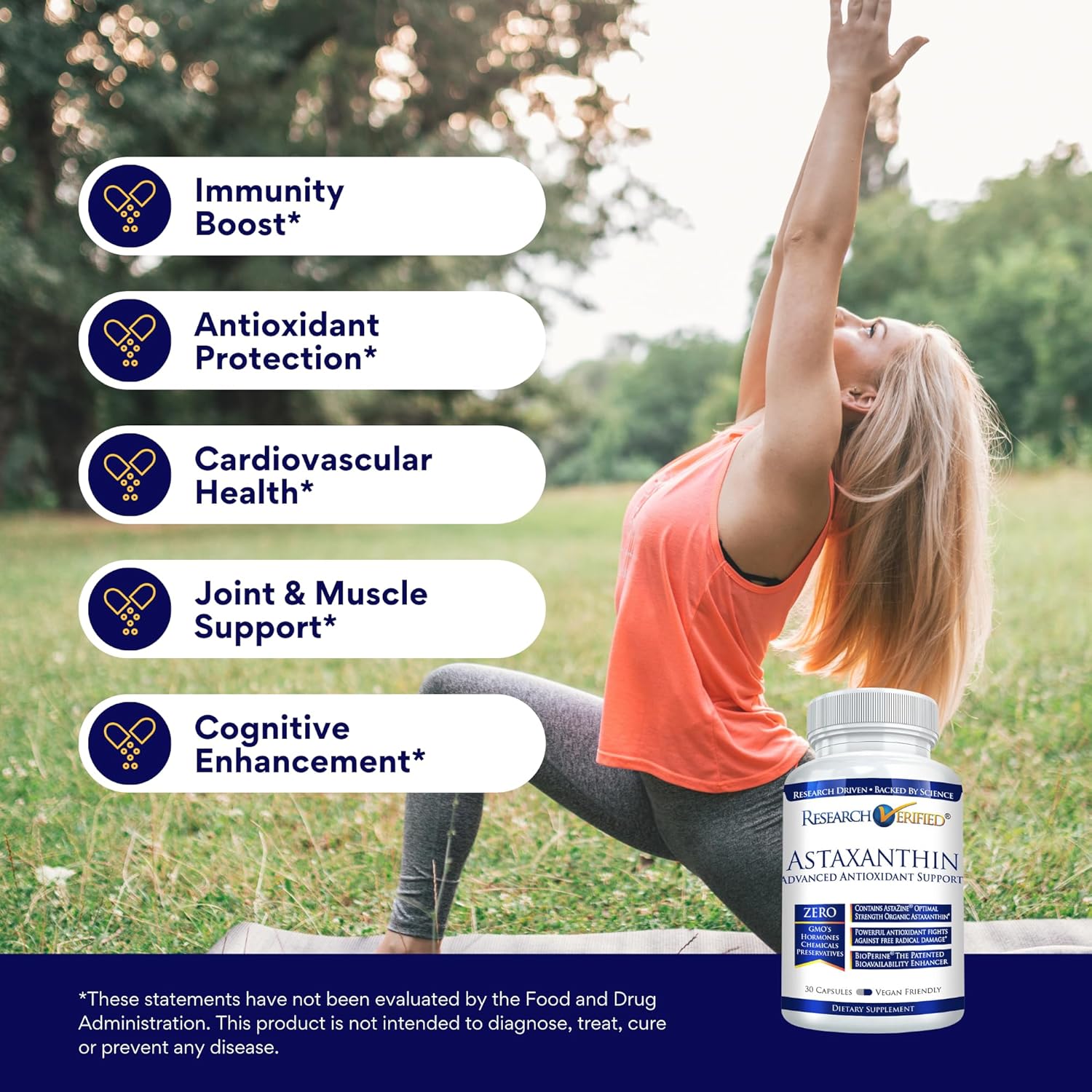 Research Verified Astaxanthin - Powerful Antioxidant, Fights Free Radicals, Supports Skin, Brain, Eyes, and Heart - Zinc RDA, Vitamin E, BioPerine - 3 Month Supply - Non-GMO, Made in The USA