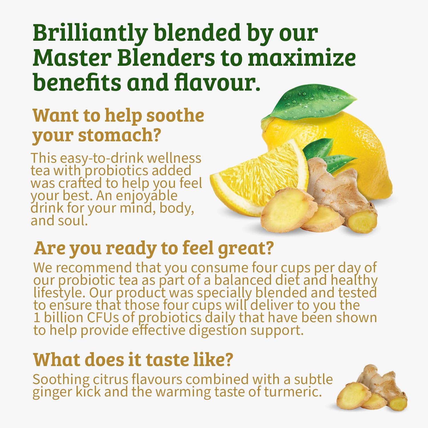 Twinings Superblends Probiotics+ Lemon & Ginger Flavoured Herbal Tea with Turmeric, Caffeine-Free, 18 Count (Pack of 1), Enjoy Hot or Iced, 18 Teabags
