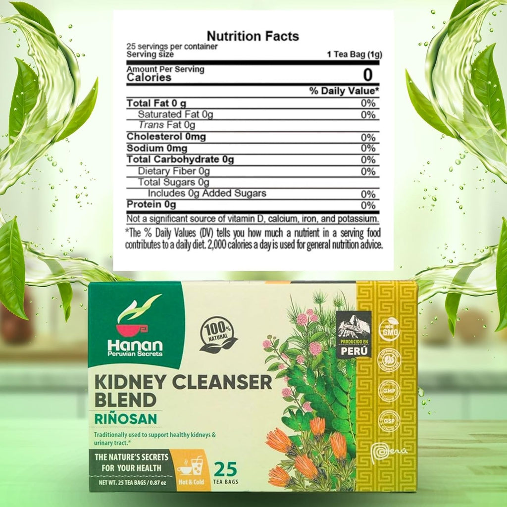 Hanan Kidney Cleanse & Joint Repair Herbal Tea - Riñosan Blend of Chanca Piedra (Stone Breaker) Rompe Piedra para los Riñones - 25 Tea Bags