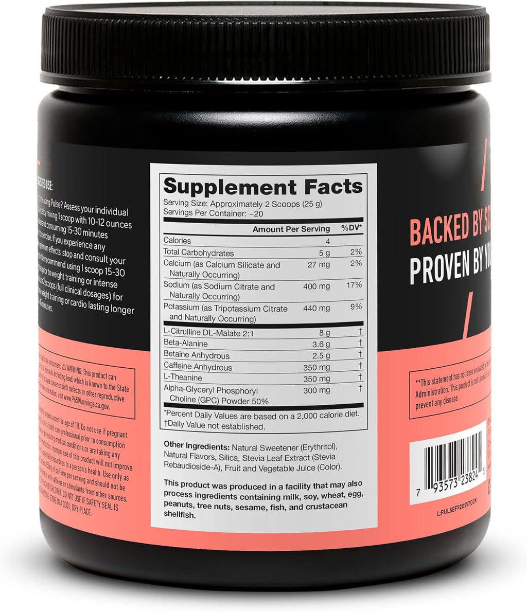 LEGION Pulse Pre Workout Supplement - All Natural Nitric Oxide Preworkout Drink to Boost Energy, Creatine Free, Naturally Sweetened, Beta Alanine, Citrulline, Alpha GPC (Fruit Punch)