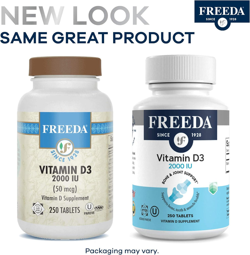 FREEDA Vitamin D3 3000 IU – High-Potency Vitamin D for Bone Strength & Immune Support – Easy-to-Swallow Tablets – 250 Tiny Tablets