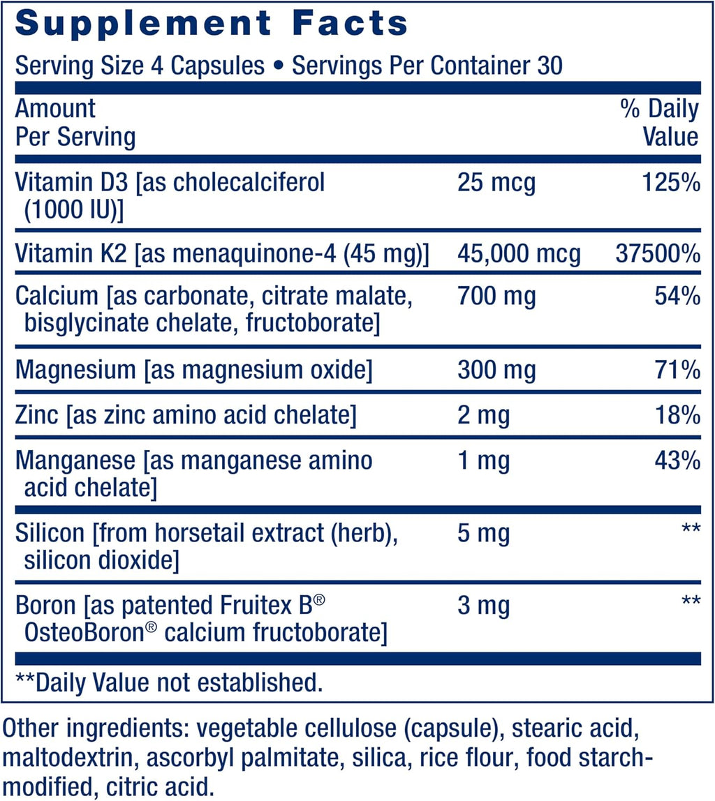 Life Extension Bone Restore Elite Calcium Supplement with Super Potent K2, Calcium, Vitamin D3, Magnesium, Boron, zinc, Vitamin K2, for Bone Health, Gluten-Free, Non-GMO, 120 Capsules