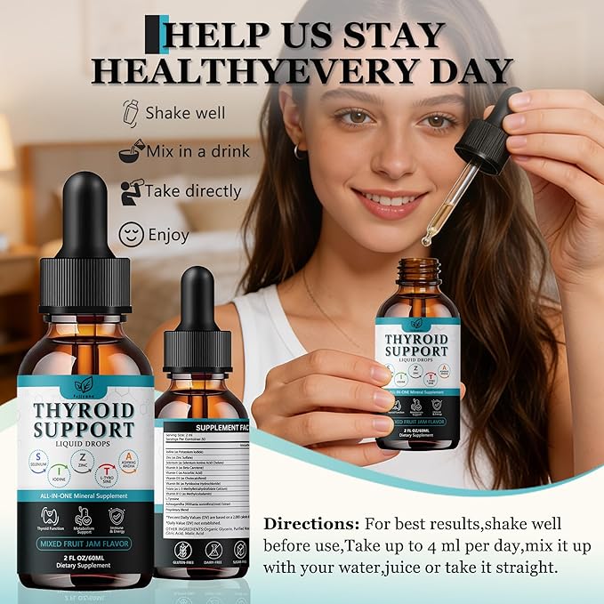 （2 Pack）Thyroid Support For Women And Men Liquid Drops，Thyroid Drops With Selenium Zinc Iodine L-Tyrosine Ashwagandha For Energy & Metabolism Support, Hormone Balance,Vegan，Additives Free - 4 Fl. Oz