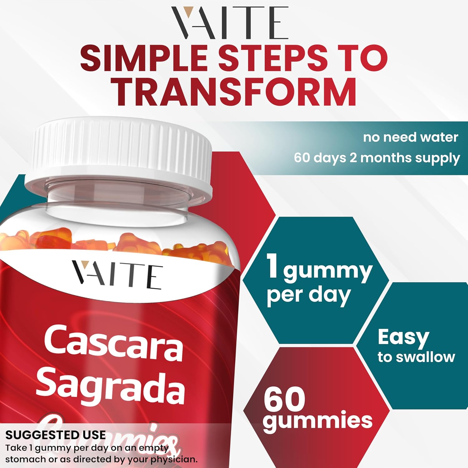 Cascara Sagrada Gummies - Fiber Blend with Psyllium Husk, Ginger & Fennel Seed, Gentle Bowel Support & Gut Comfort, Vegan Herbal Support Gummy for Adults, Encourages Digestive Comfort, 60 Chewables