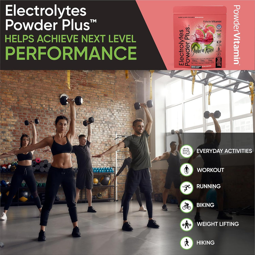 PowderVitamin Electrolytes Powder Plus (20 Servings) Guava Kiwi Electrolyte Powder Zero Calorie Keto,0 Sugar, No Maltodextrin,1000mg Potassium,120mg Calcium,120mg Magnesium, Pink Himalayan Salt