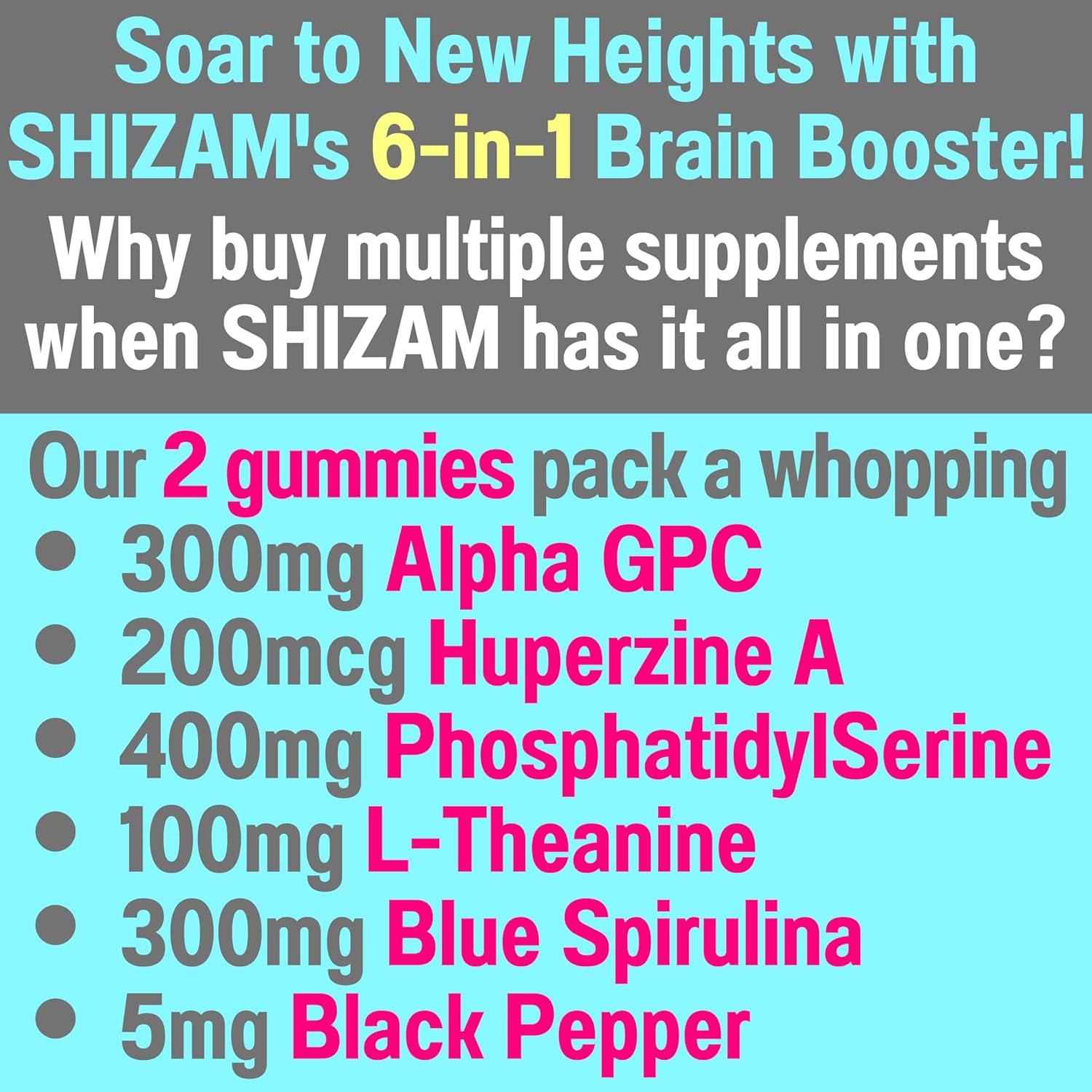 Alpha GPC Huperzine A PhosphatidylSerine L-Theanine Blue Spirulina Bioperine Gummies, Alpha-GPC Huperzine-A Phosphatidyl Serine L Theanine Supplement, Powder Capsules Tablets Liquid Supplements Alt