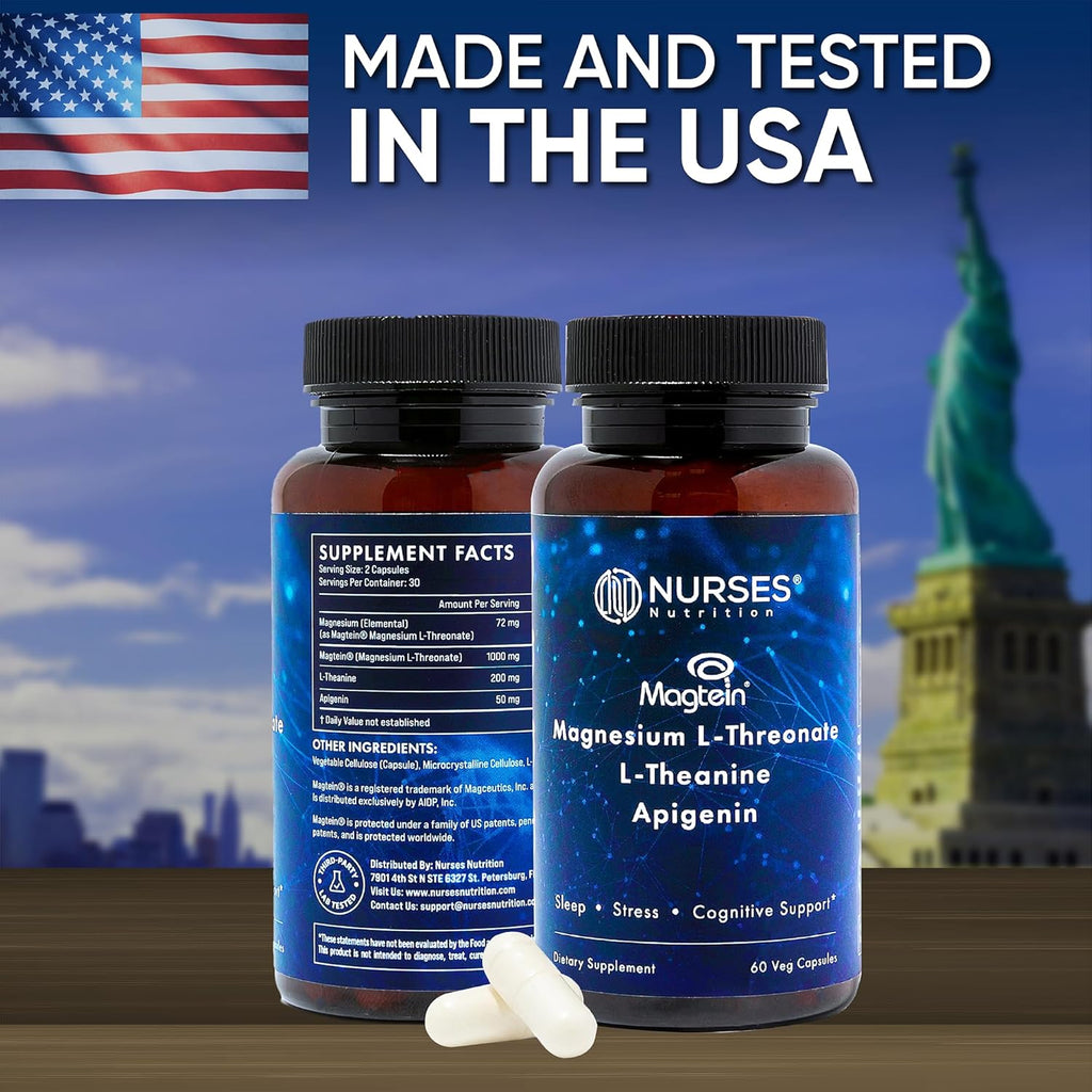 Clinically Studied – Premium High Absorption Magnesium Sleep Supplement – Magnesium L-Threonate L-Theanine Apigenin – Sleep & Stress Support – Third Party Tested – Made in USA – Gluten Free