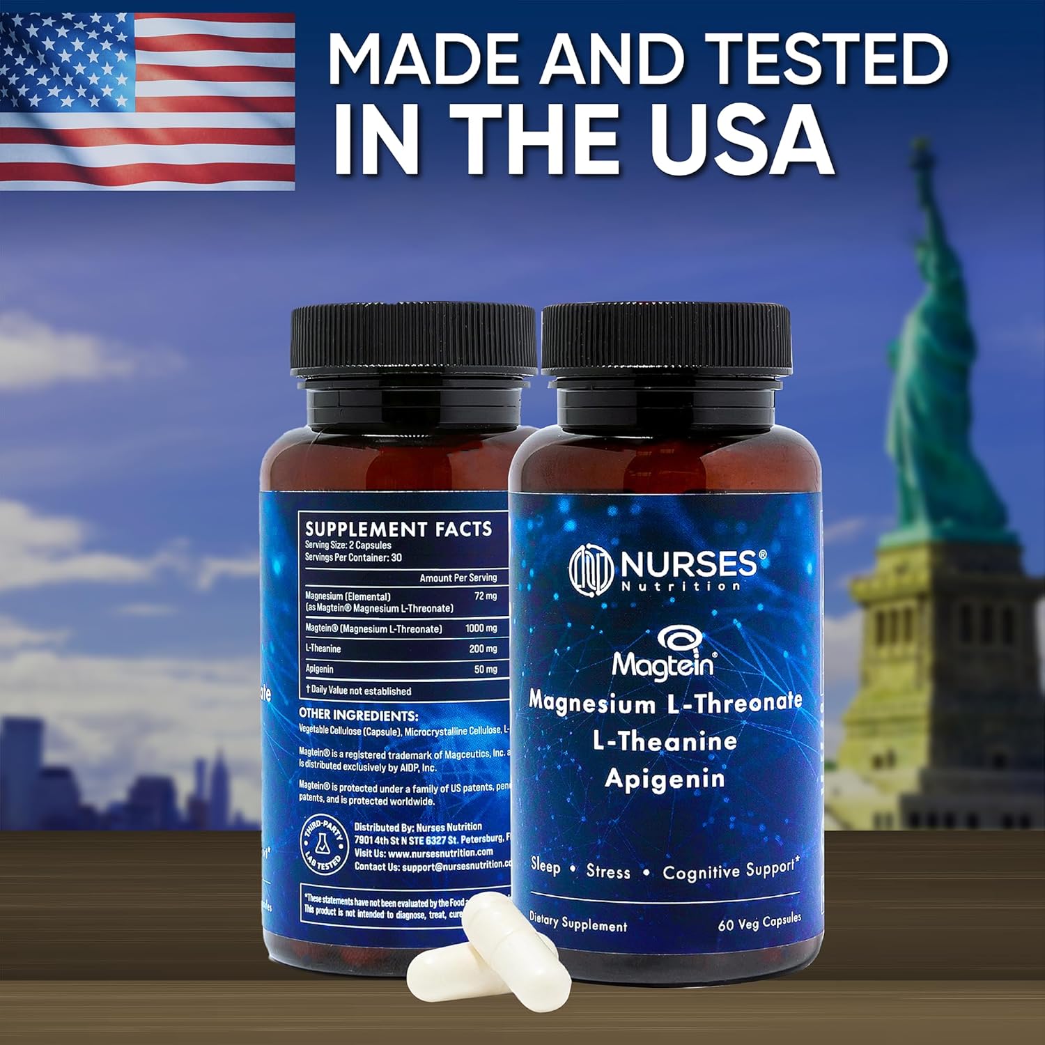 Clinically Studied – Premium High Absorption Magnesium Sleep Supplement – Magnesium L-Threonate L-Theanine Apigenin – Sleep & Stress Support – Third Party Tested – Made in USA – Gluten Free