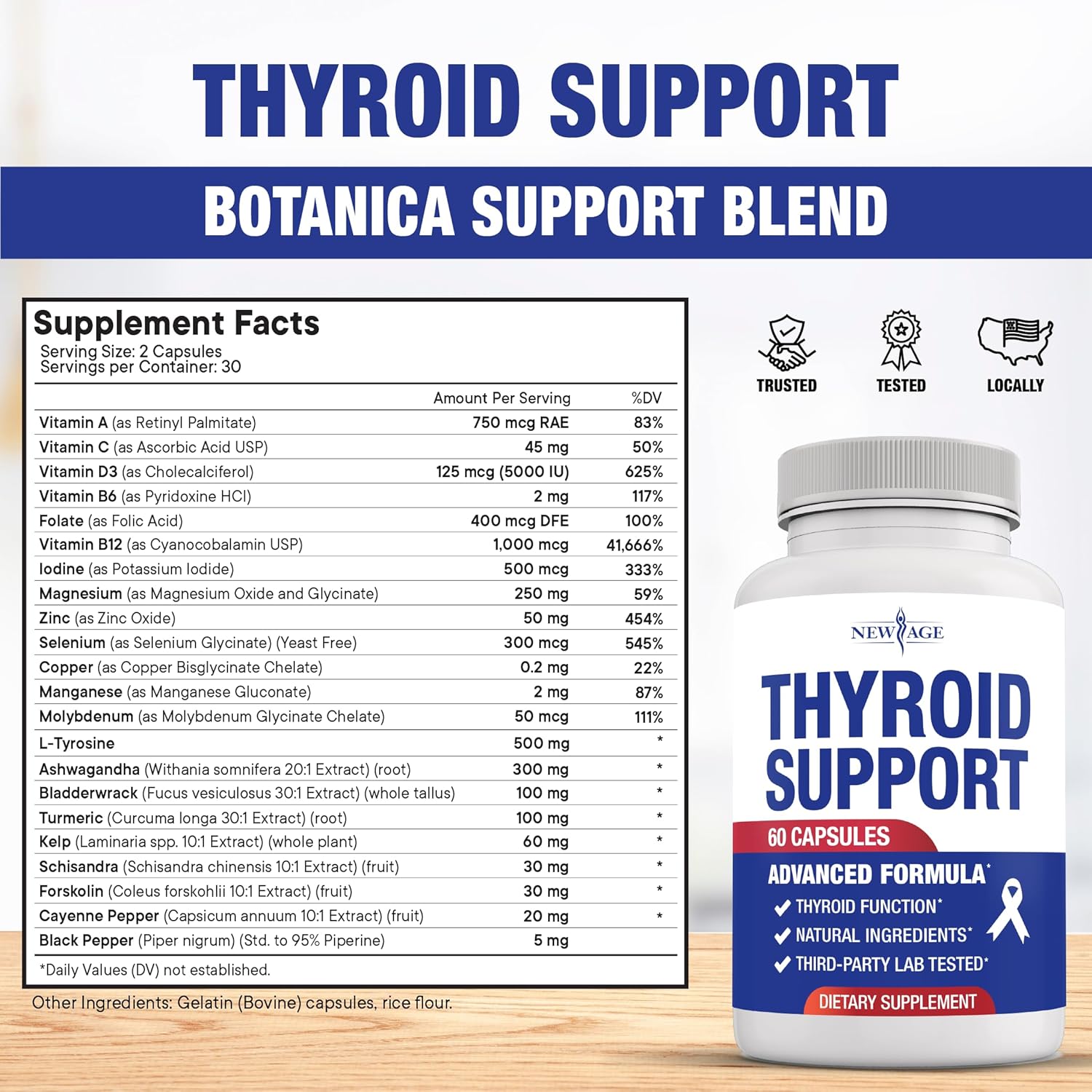 Thyroid Support Supplement for Women & Men with Iodine, B12, Zinc, Selenium, Ashwagandha, Bladderwrack, Turmeric, Schisandra - Non-GMO, Vegetarian - 120 Count
