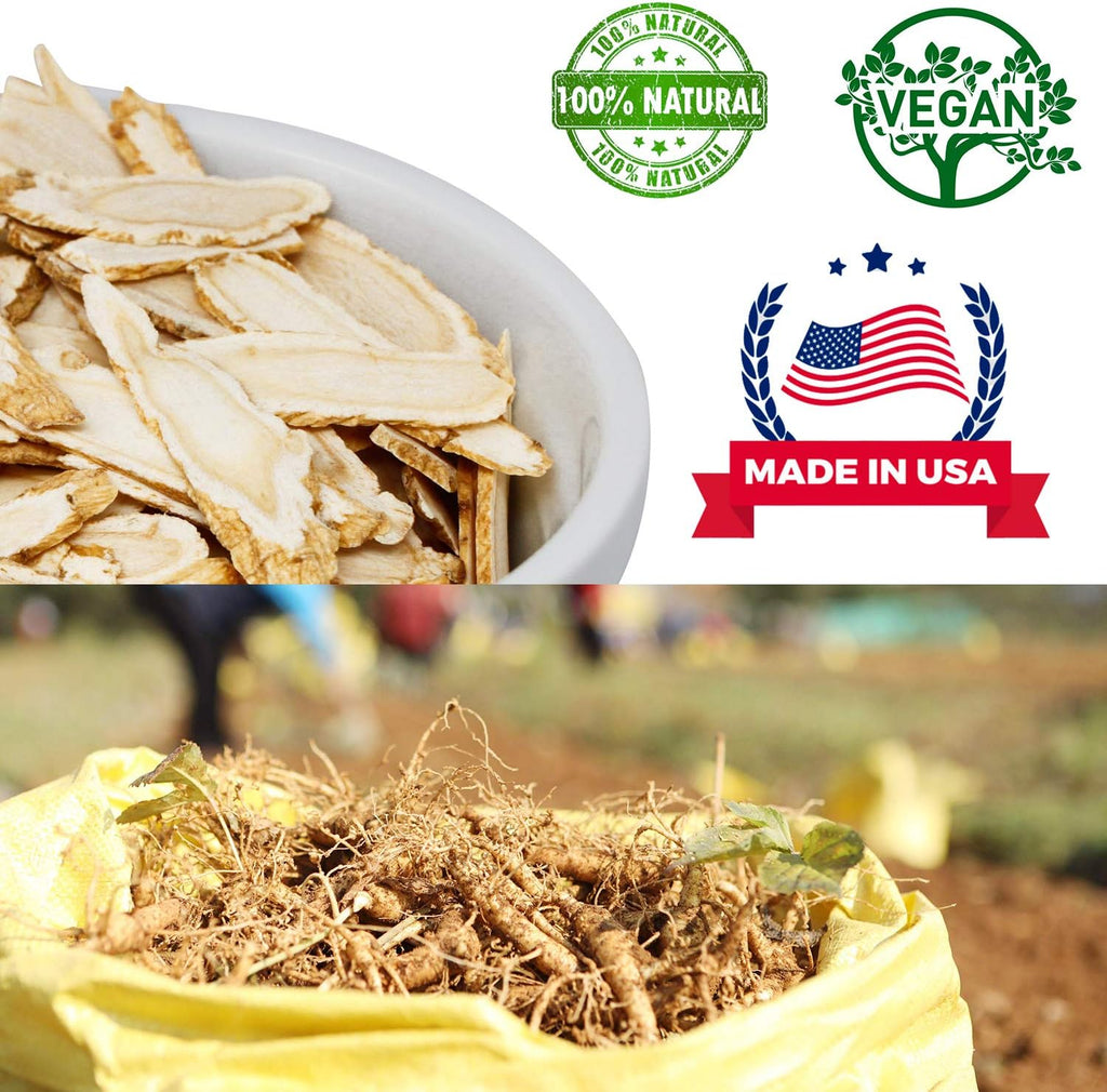 2 Bags American Ginseng Slices from Wisconsin, DOL American Wisconsin Ginseng Slices Root for Tea, Energy for Men Women Health Boosts Immunity, Gluten Free, 花旗参/西洋参 Long Strip 2 Bags of 4OZ, 8OZ