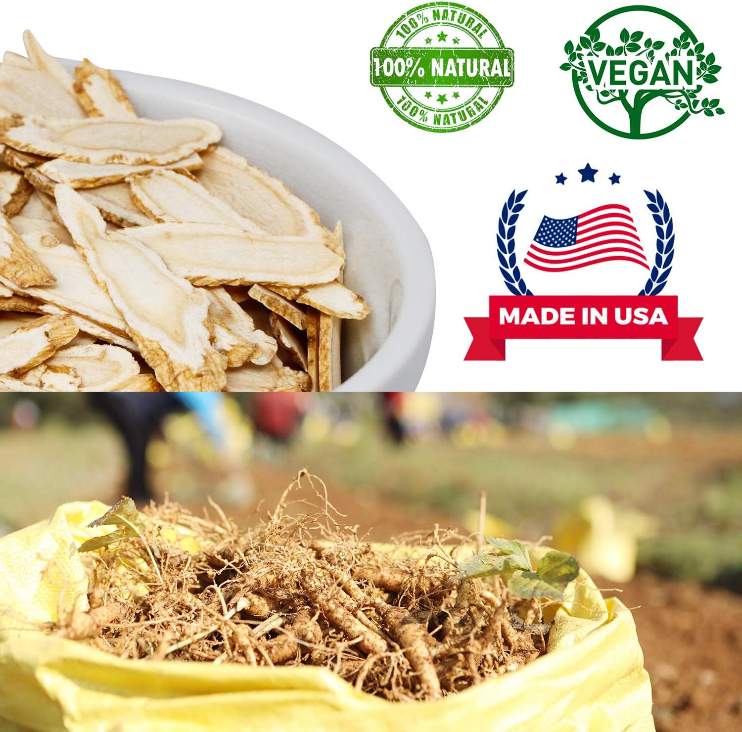 American Ginseng Slices from Wisconsin, DOL American Wisconsin从Ginsengs Slices Root for Tea, Energy for Men Women Mental Health Boosts Immunity, Gluten Free, 花旗参/西洋参 Long Strip 1 Bag of 4OZ