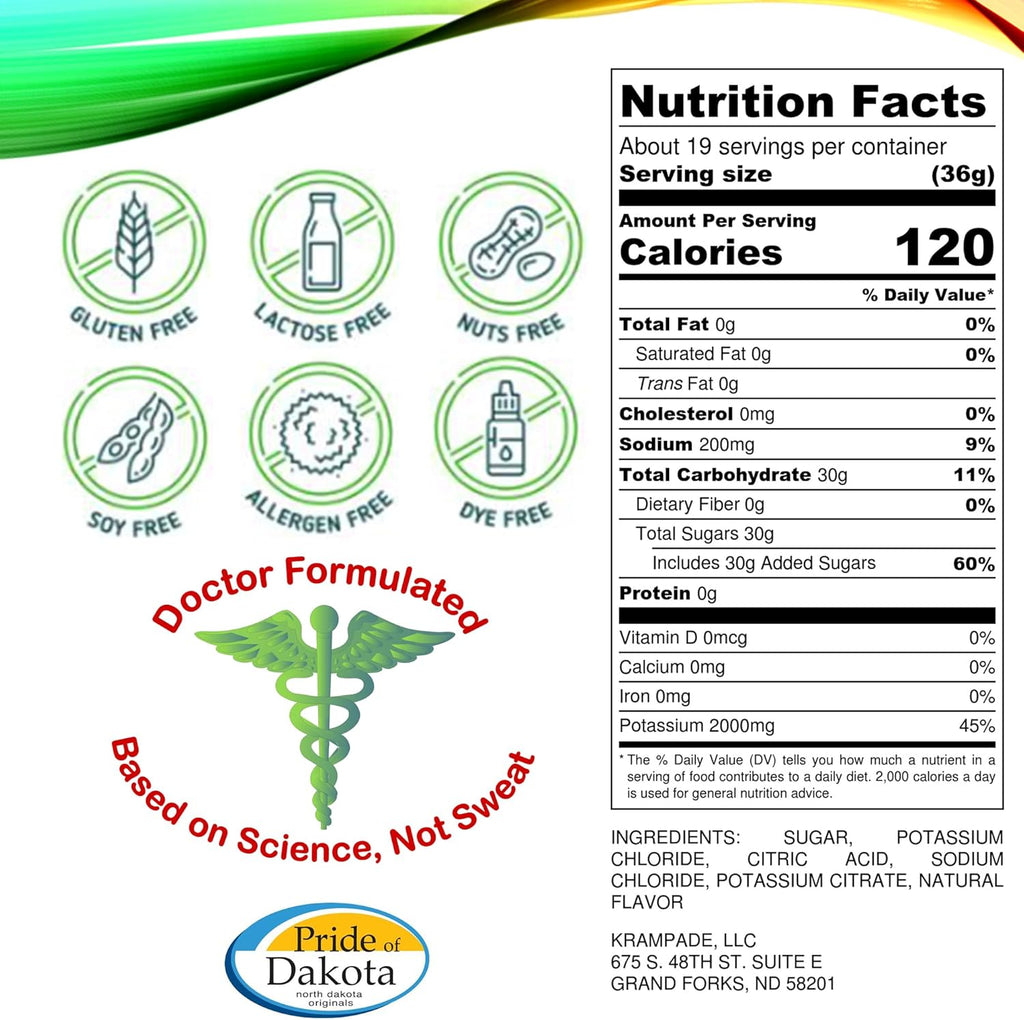 Electrolytes Powder Potassium Supplement - 2000 mg K+, >2X More Than Coconut Water | Cramp Relief and Prevention | Hydration Powder (Lemon Lime)