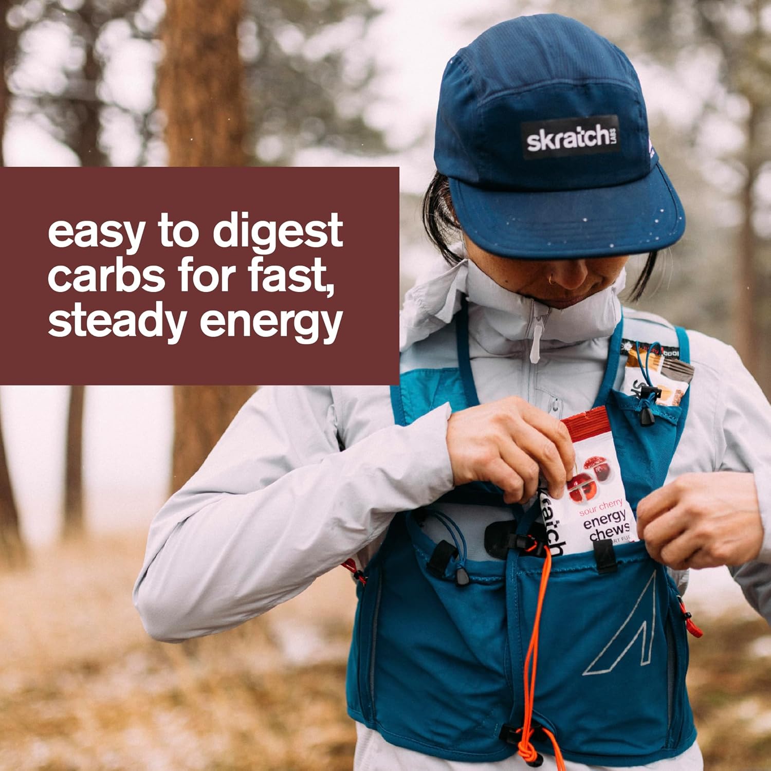 Skratch Labs Energy Chews | Caffeine Gummies for Running, Cycling, and Sports Performance | Gel Alternative | Sour Cherry (10 Pack) | Gluten Free, Vegan