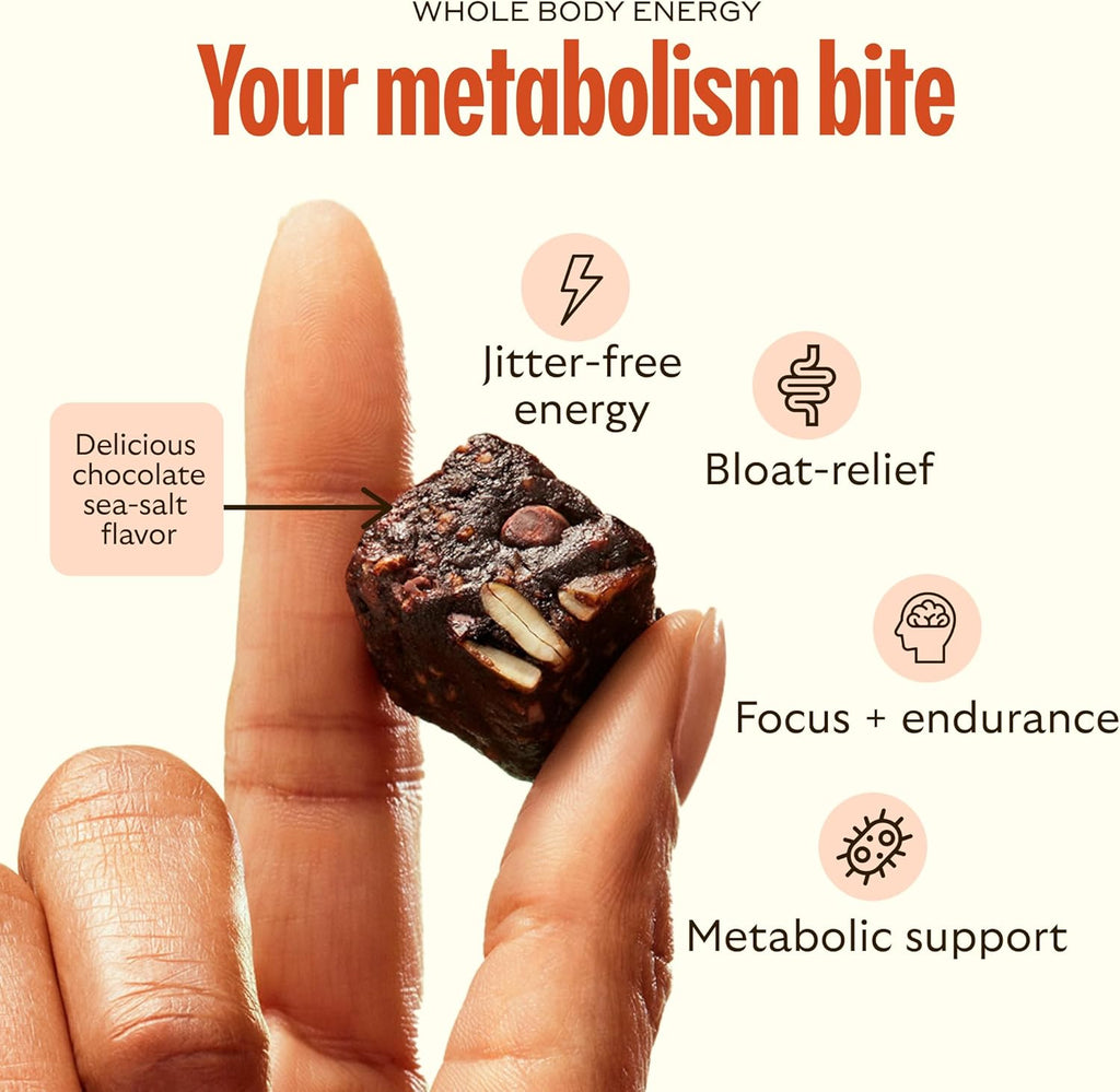 GEM Energy Caffeinated Bite, 40mg Caffeine, Ginseng Root, L-Theanine, Holistic Sustained Energy, Supports Metabolism, Stamina & Endurance | Chocolate Cacao Sea Salt | 28 Servings