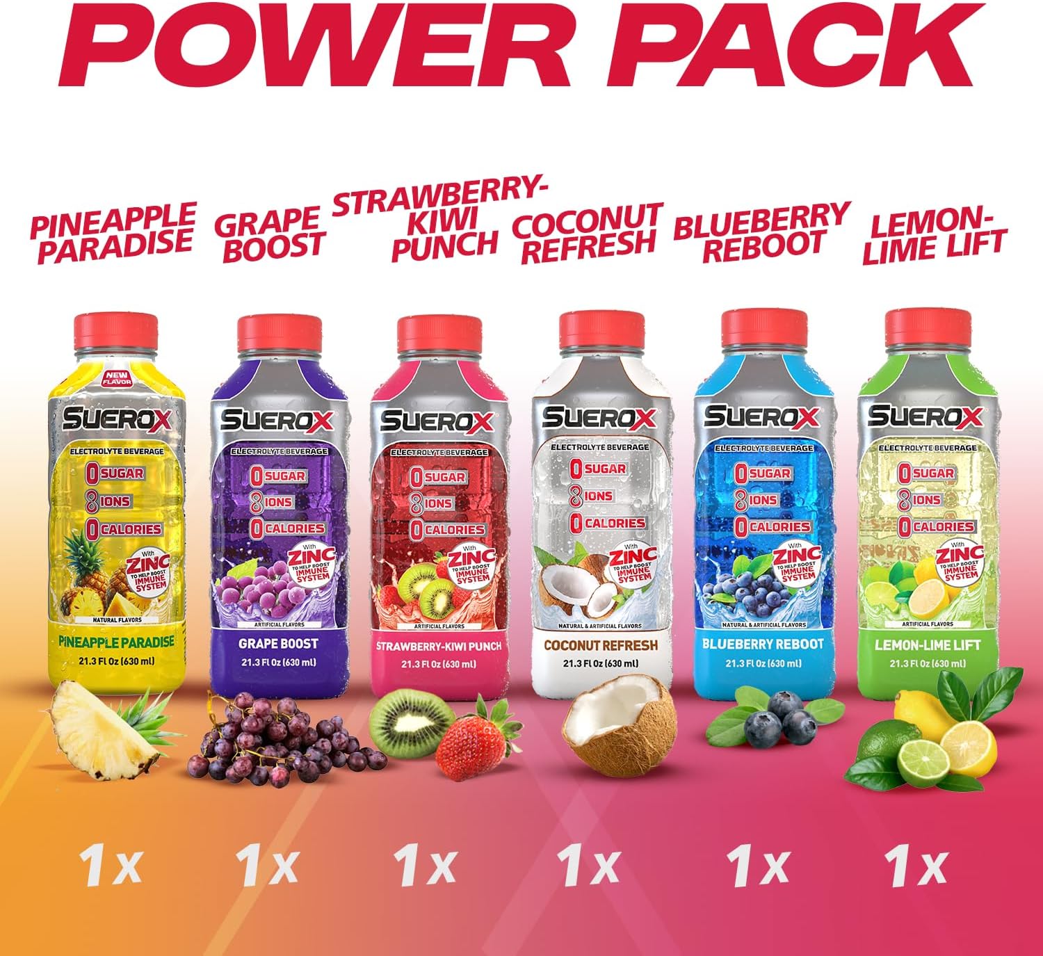 SueroX Sugar-Free Sports Drink for Hydration and Recovery, Electrolyte Hydration Drink with 8 Ions, Zero Calorie Sports Drinks with Electrolytes, Power Pack, 21.3 Fl Oz, 6 Count
