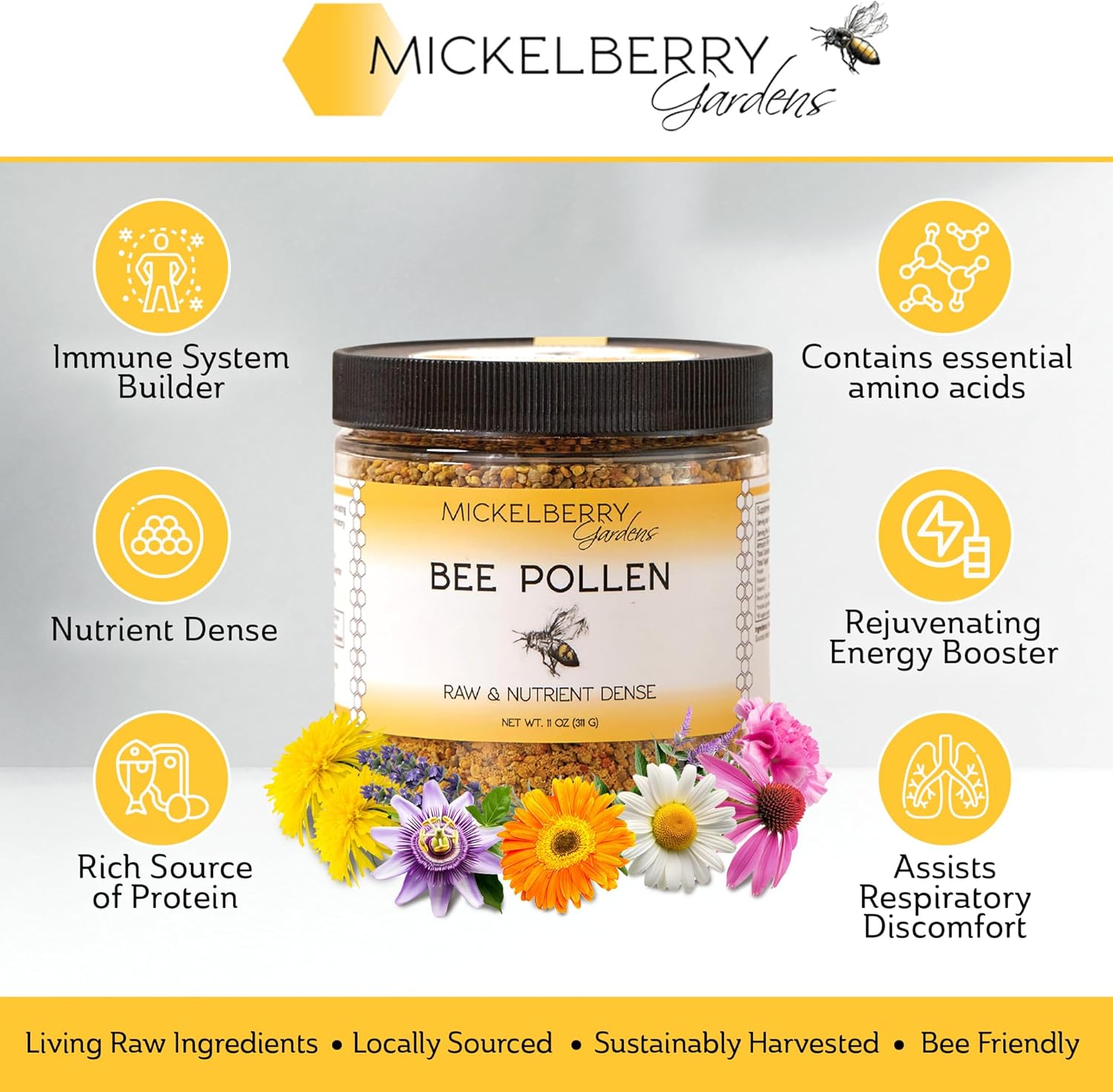 Mickelberry Gardens Bee Pollen Granules – 100% Raw, Pure Superfood Packed with Protein, Vitamins, Minerals & Antioxidants – 6 Oz